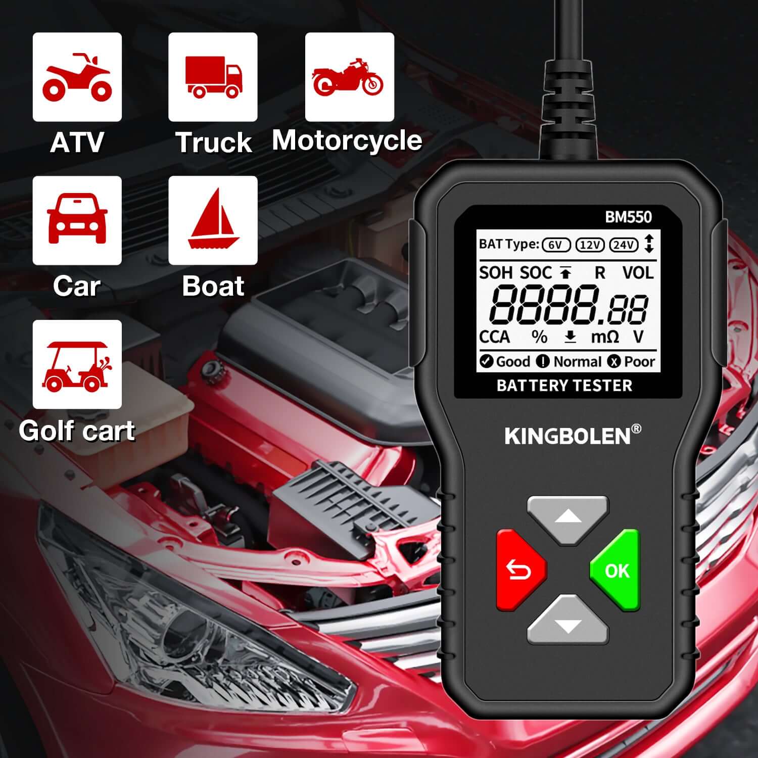 KINGBOLEN® BM550 6V 12V 24V Auto Battery Tester - Image 3