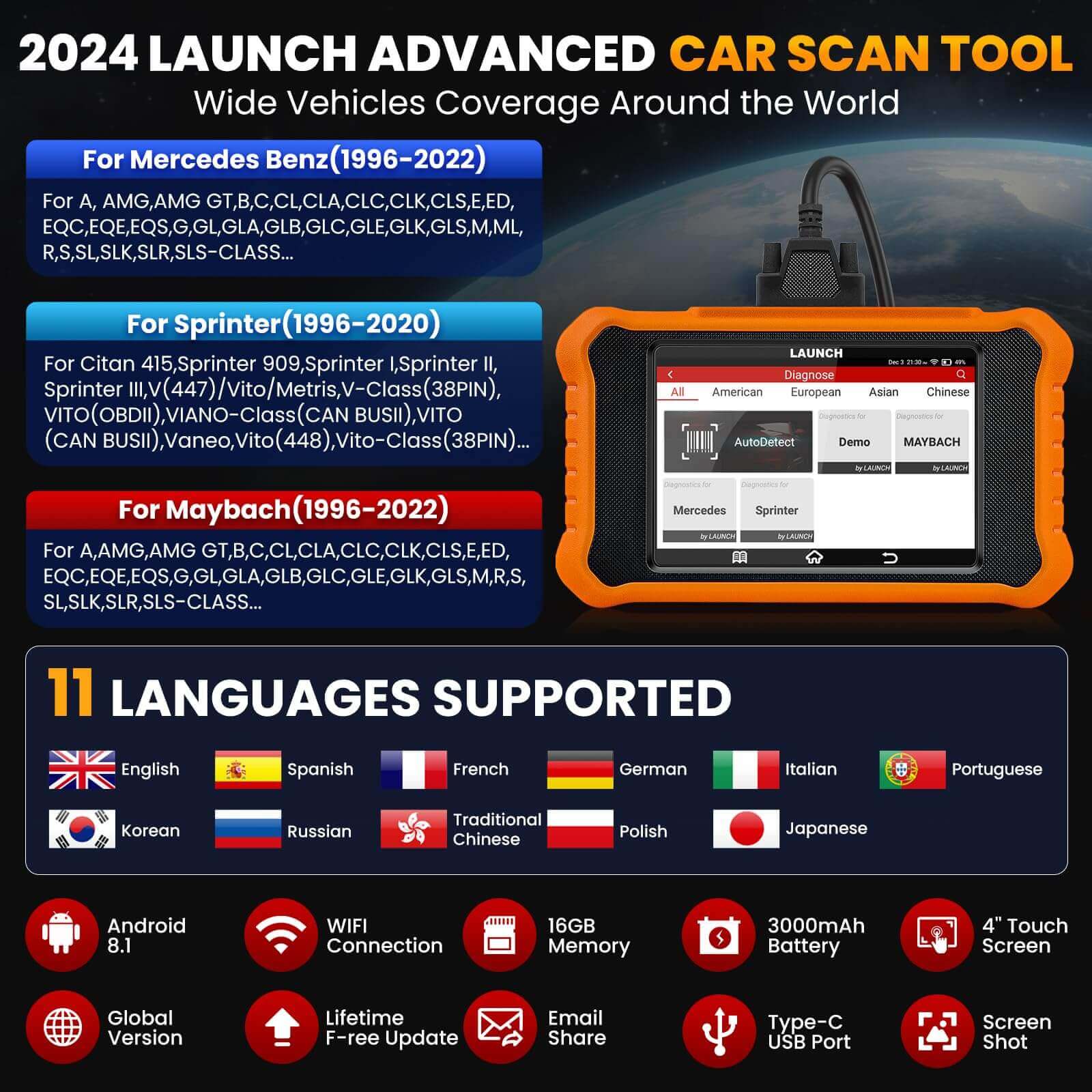 LAUNCH X431 Creader Elite 2.0 for Mercedes-Benz OBD2 Scanner | Bi-Directional Tool - Image 3