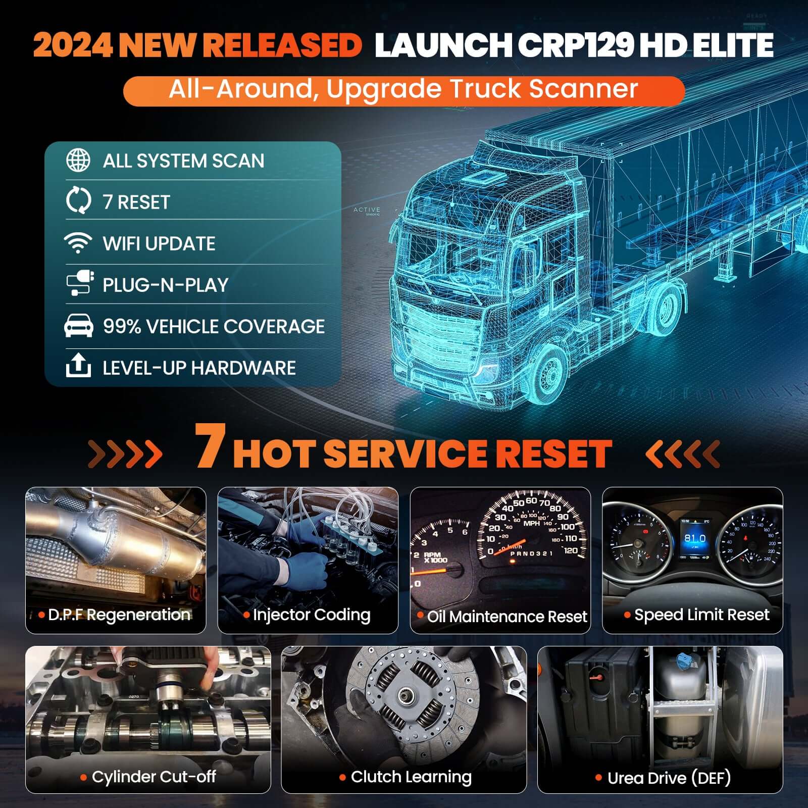 LAUNCH CRP129 HD Elite Heavy Duty Scan Tool Full System Diagnostic with 7 Resets - Image 3
