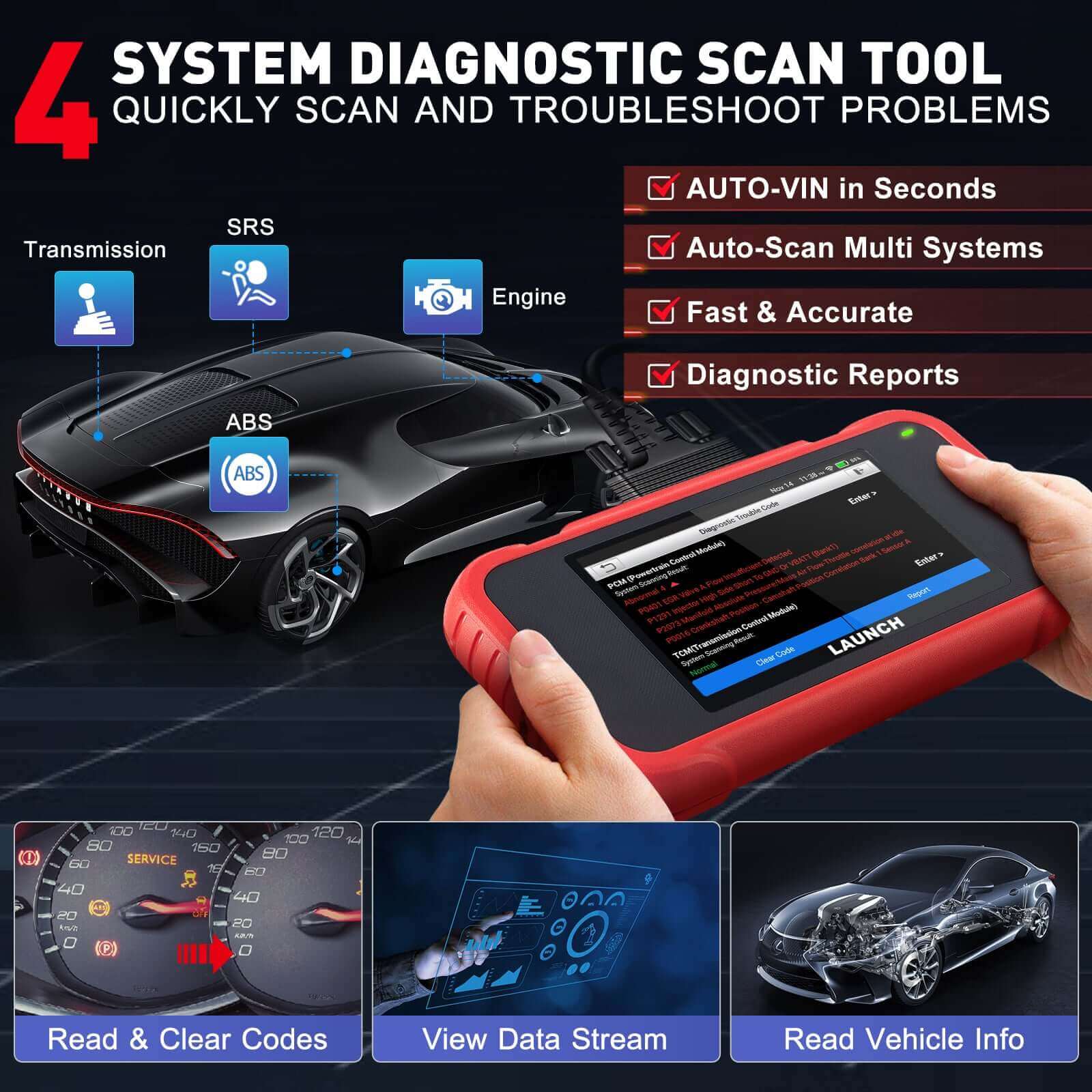 LAUNCH CRP123E V2.0 Scan Tool for Throttle Body Relearn & 4-System Diagnosis - Image 4