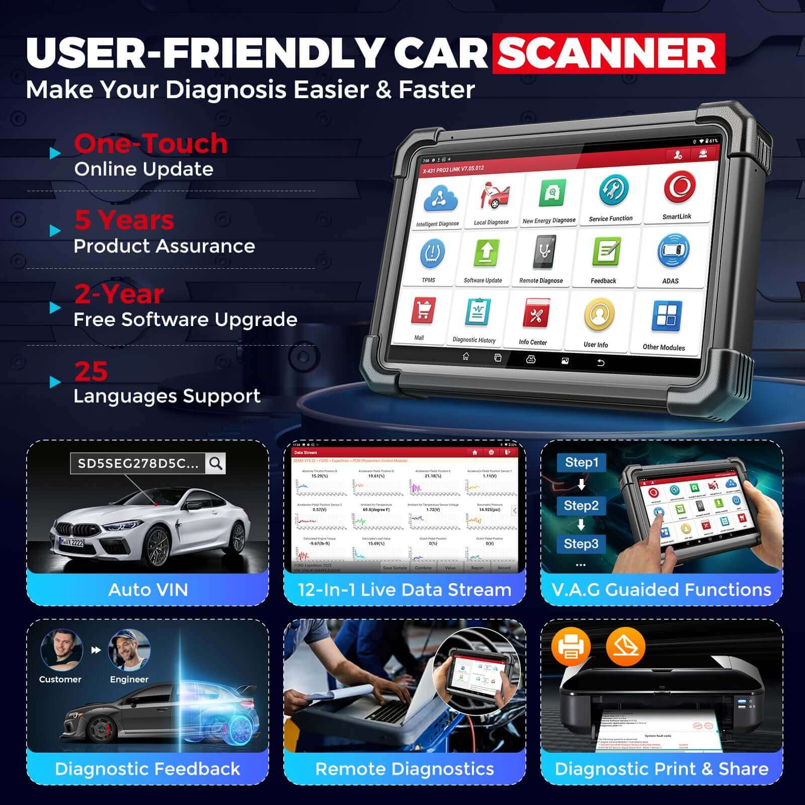 LAUNCH X431 PRO3S+ SmartLink HD Truck Scanner | 12V/24V Diagnostic Tool - Image 10